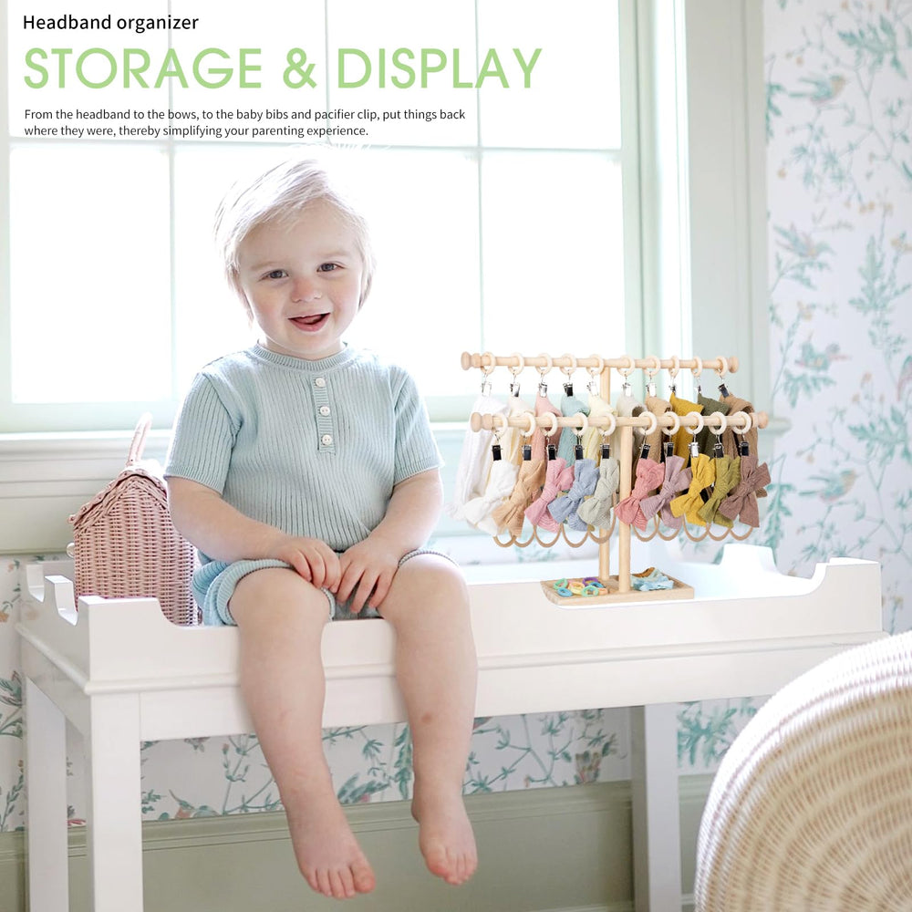 POVETIRE baby bow organizer two-tier shows full bow sets at a glance