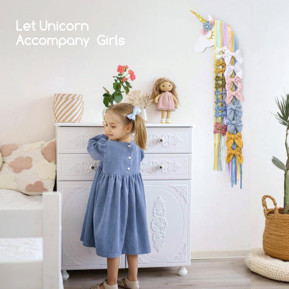 POVETIRE baby bow organizer wall hanger showing easy organization and cute display.