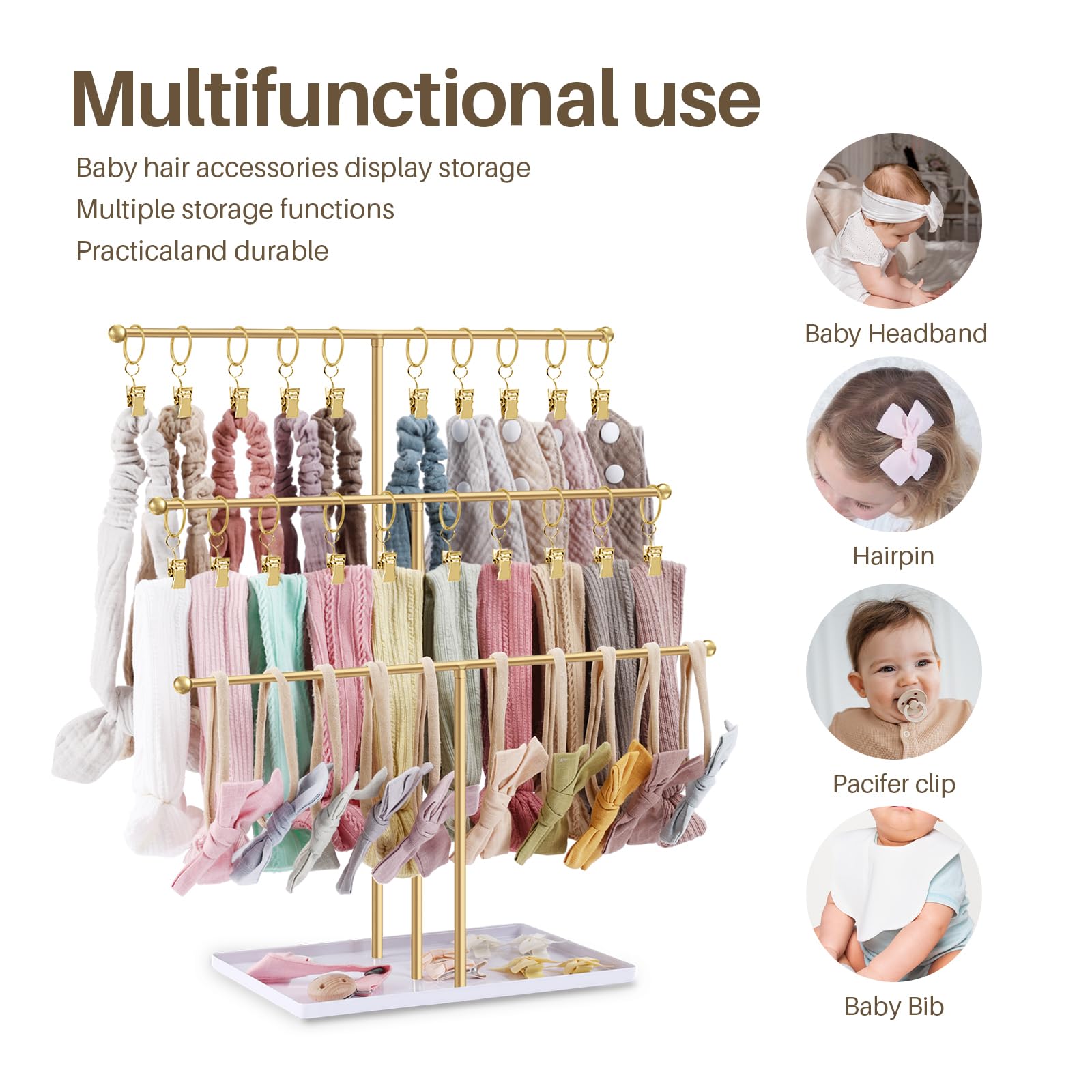 POVETIRE wooden bow organizer full display captures charming nursery decor and easy access.