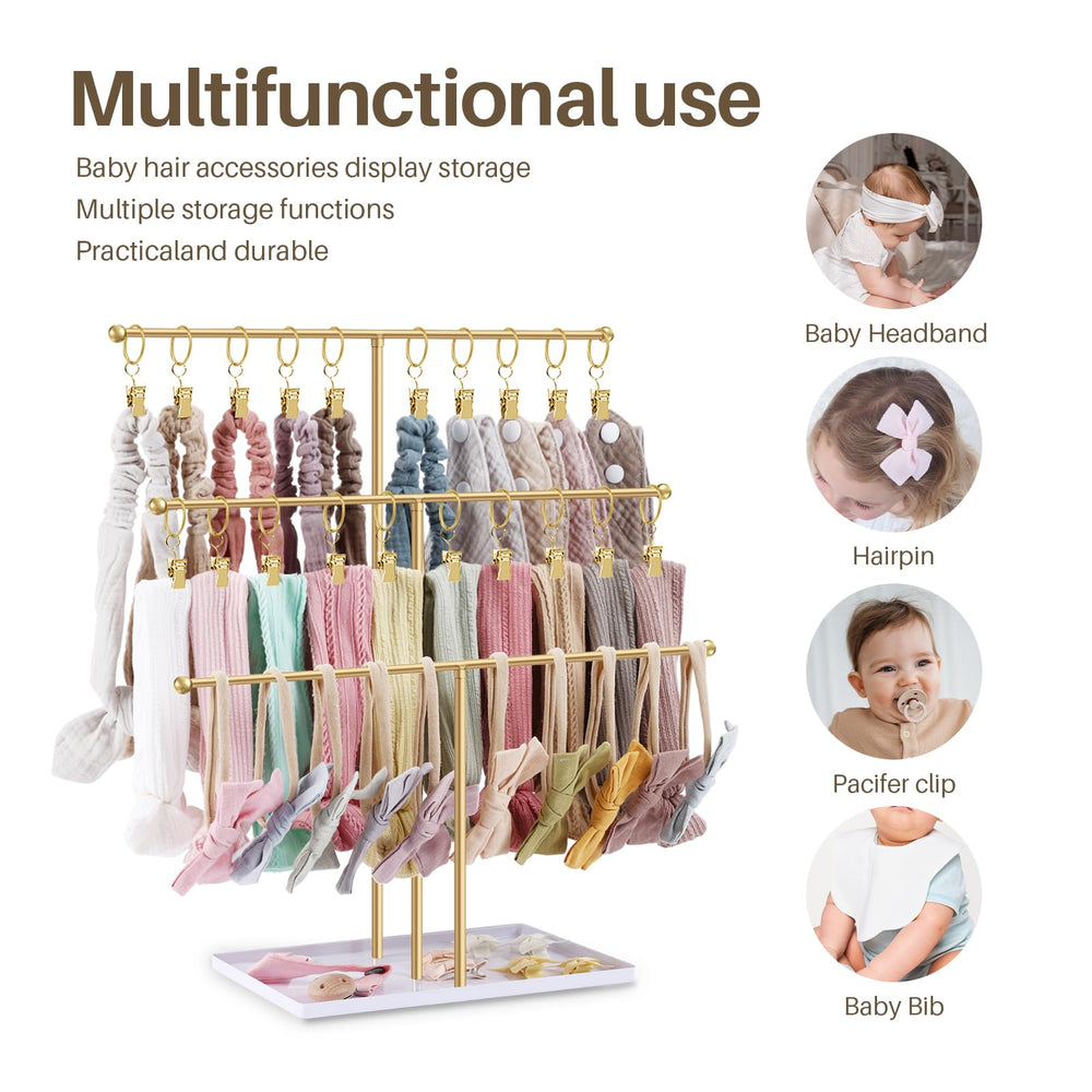 POVETIRE wooden bow organizer full display captures charming nursery decor and easy access.
