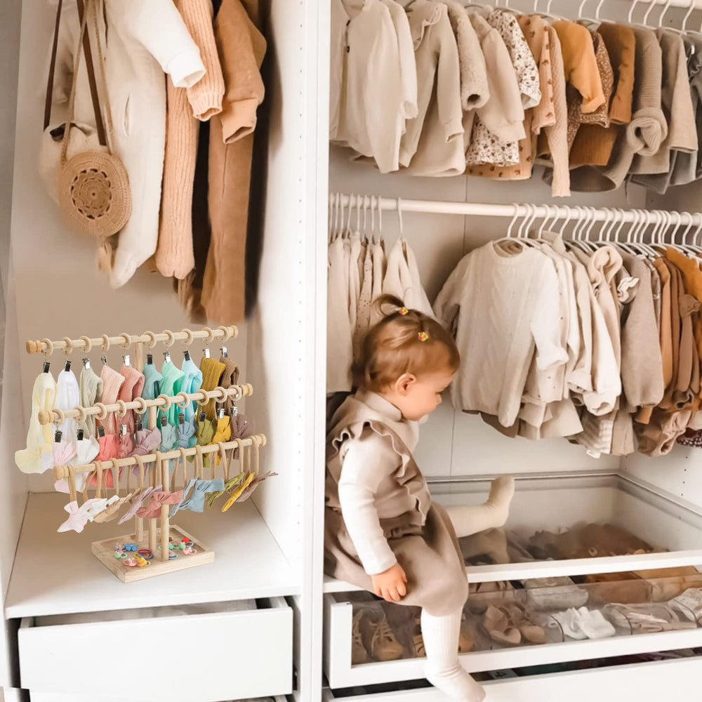 POVETIRE baby girl bow holder in wooden frame shelves