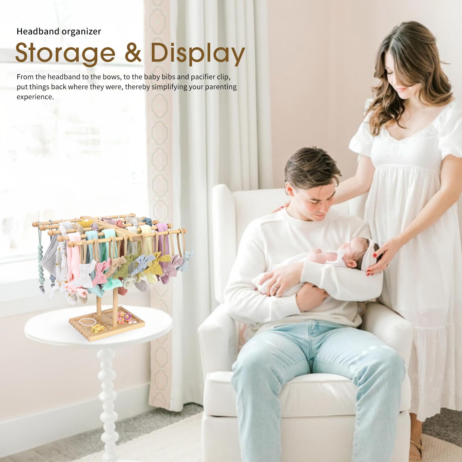 POVETIRE wooden hair accessory rack showcases large capacity for baby headbands and clips