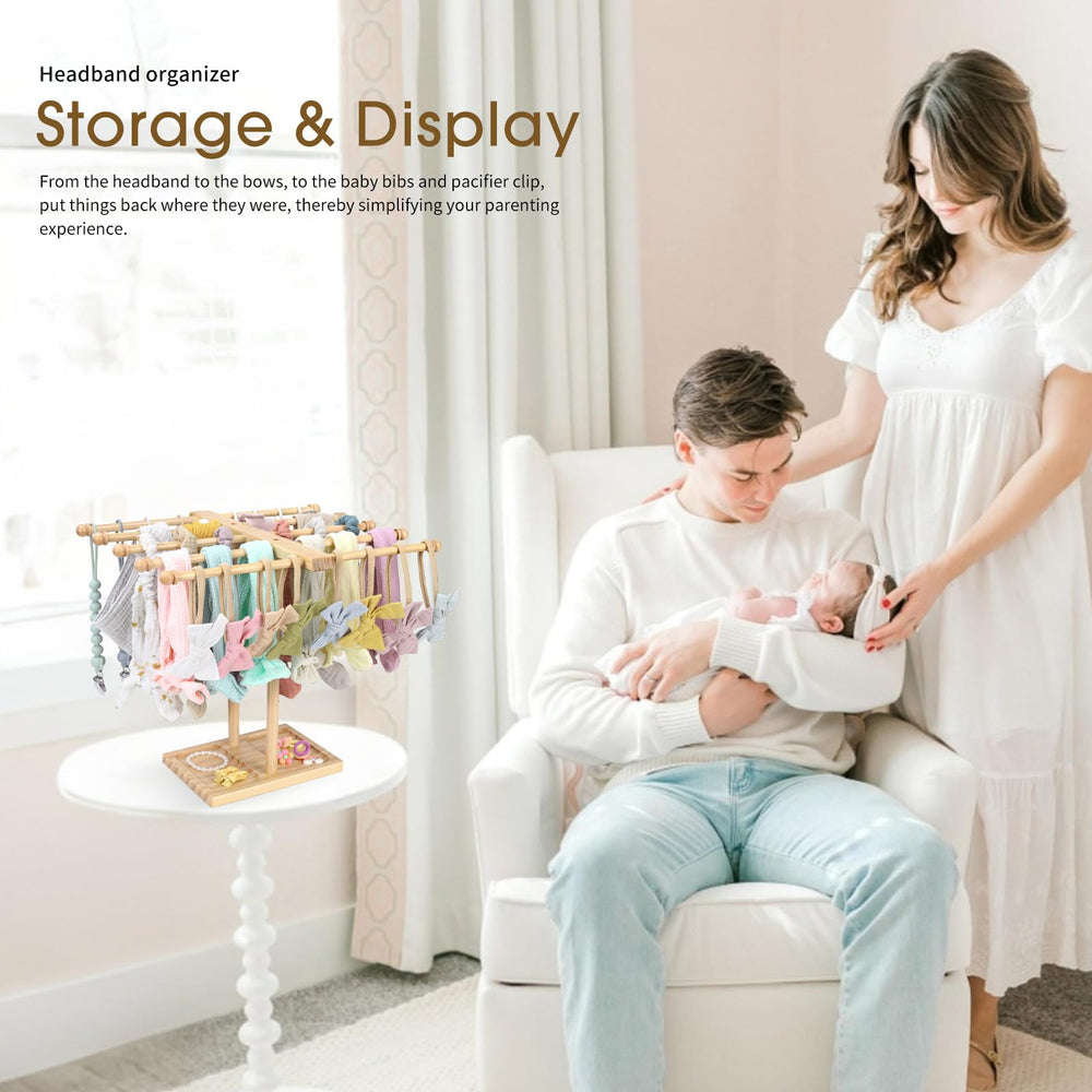 POVETIRE wooden hair accessory rack showcases large capacity for baby headbands and clips
