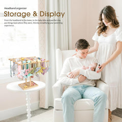 POVETIRE wooden hair accessory rack showcases large capacity for baby headbands and clips