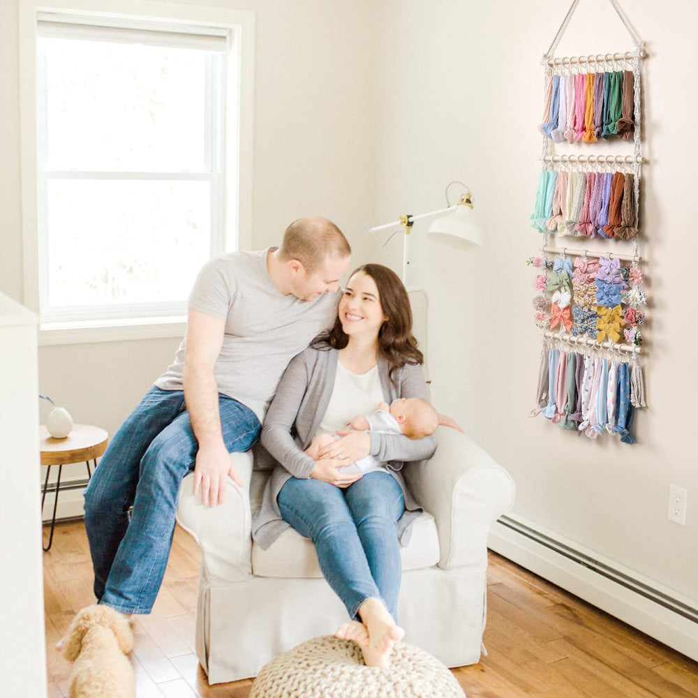 POVETIRE baby hair bows organizer on display for easy outfit pairing