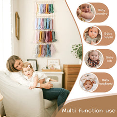 POVETIRE baby headband storage rack beech wood sturdy and durable for growing toddlers.