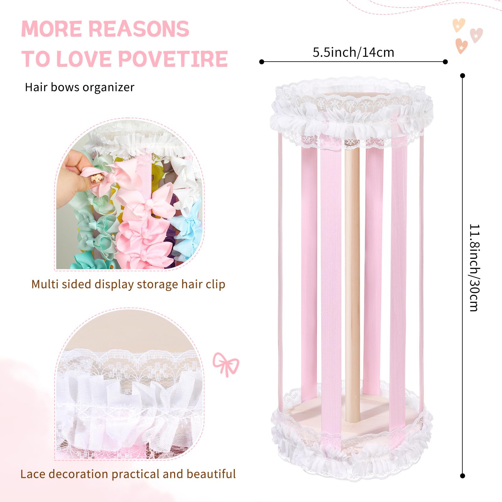 POVETIRE baby nursery decor bow rack adds charming storage for hair accessories