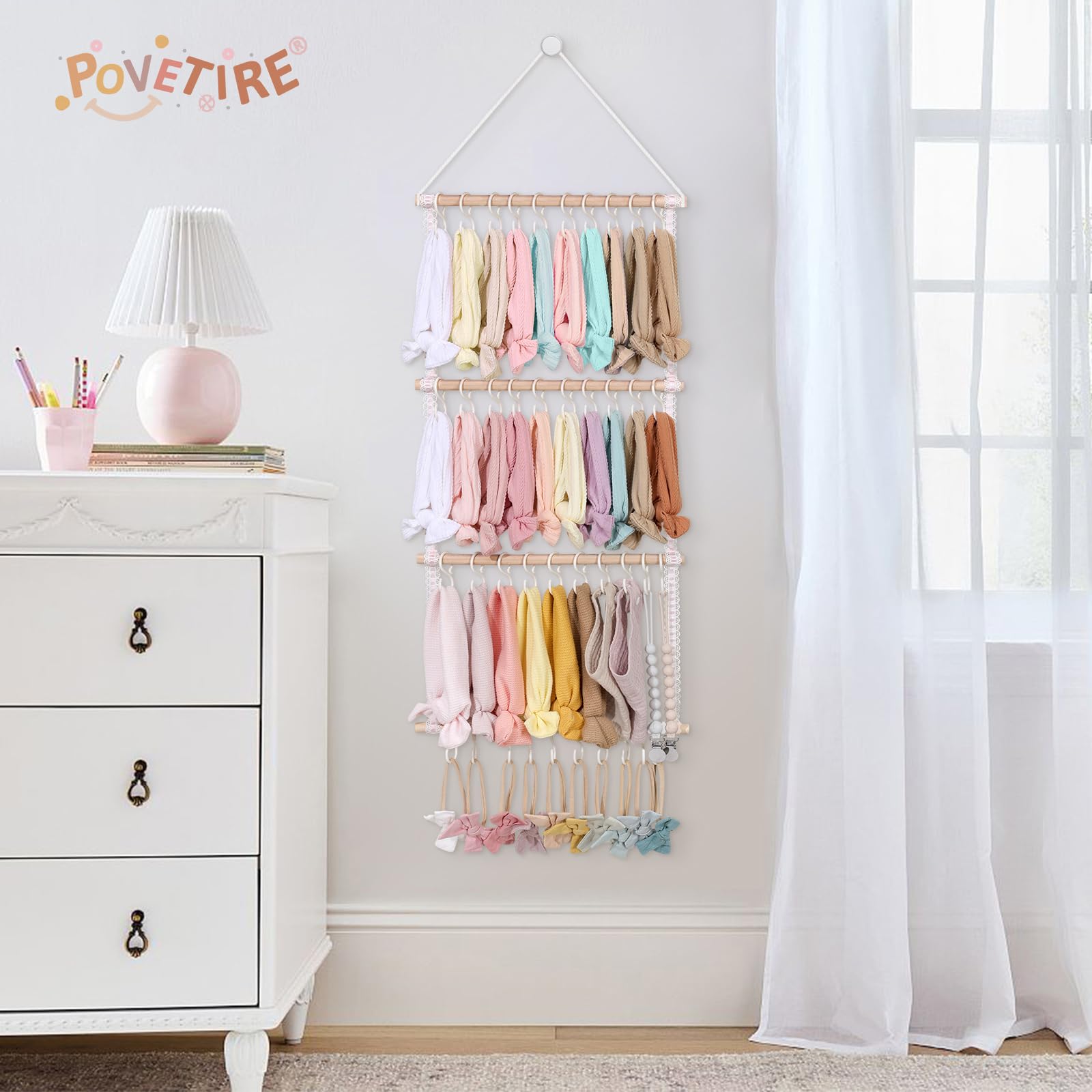 POVETIRE bow and headband organizer keeps accessories visible for quick choice