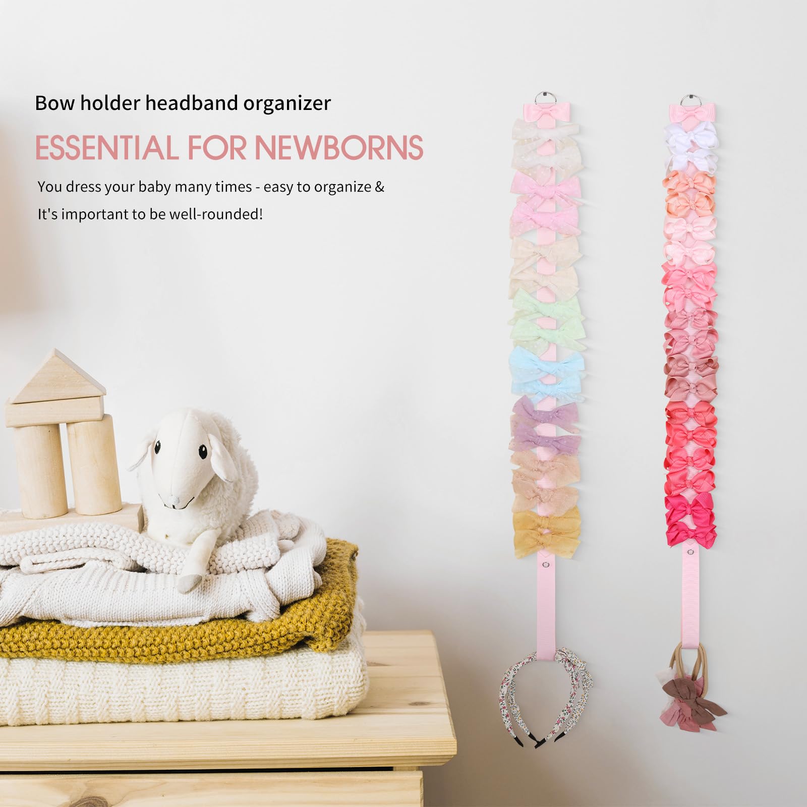 POVETIRE pink bow storage displays headbands neatly for nursery decor and easy choosing.