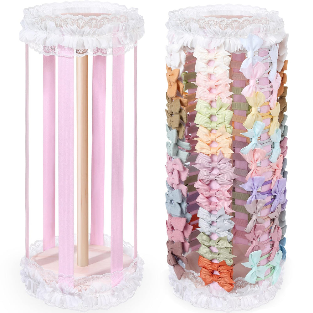 POVETIRE bow holder pink wooden stand keeps bows neatly organized for quick access
