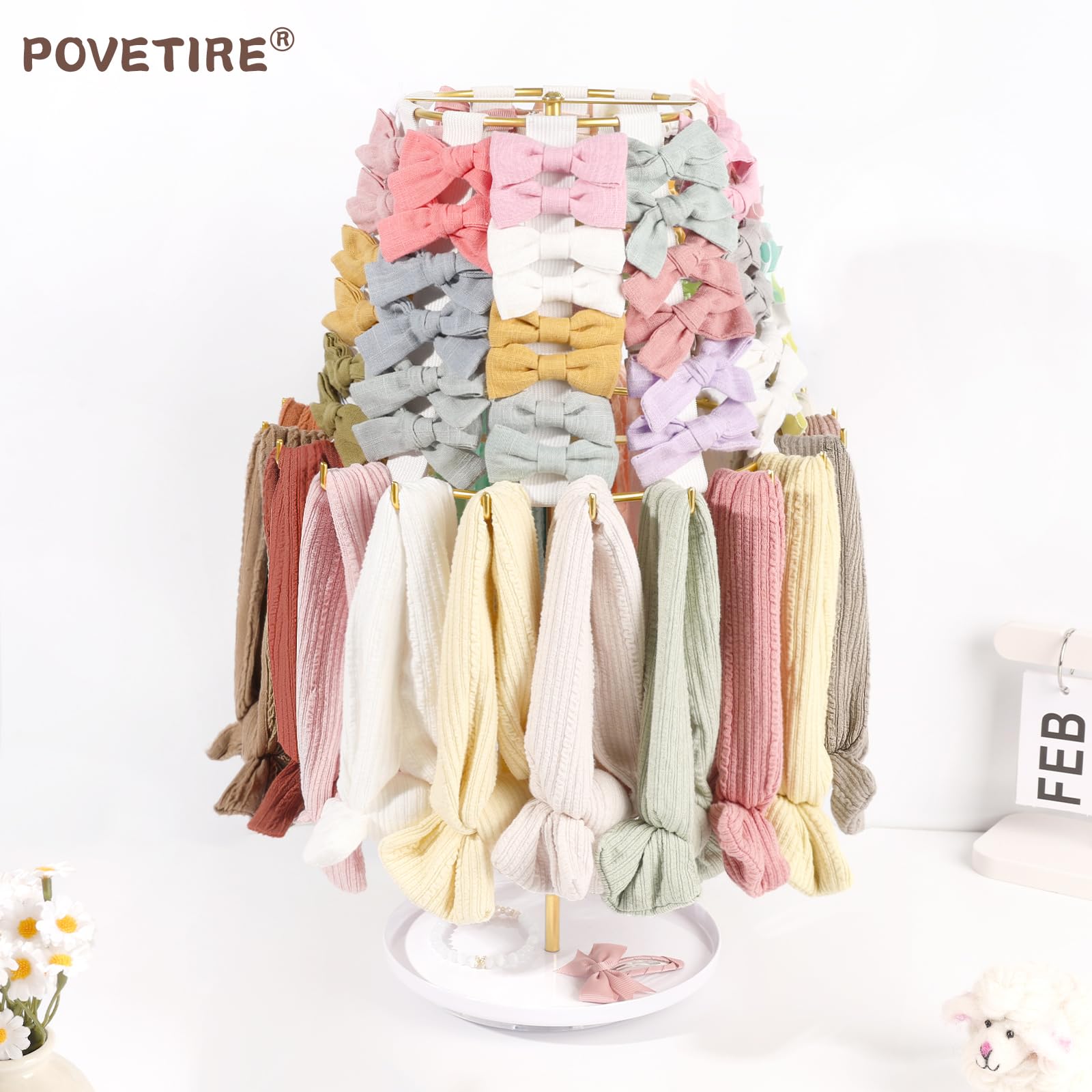 POVETIRE bow organizer metal base close-up highlighting stability