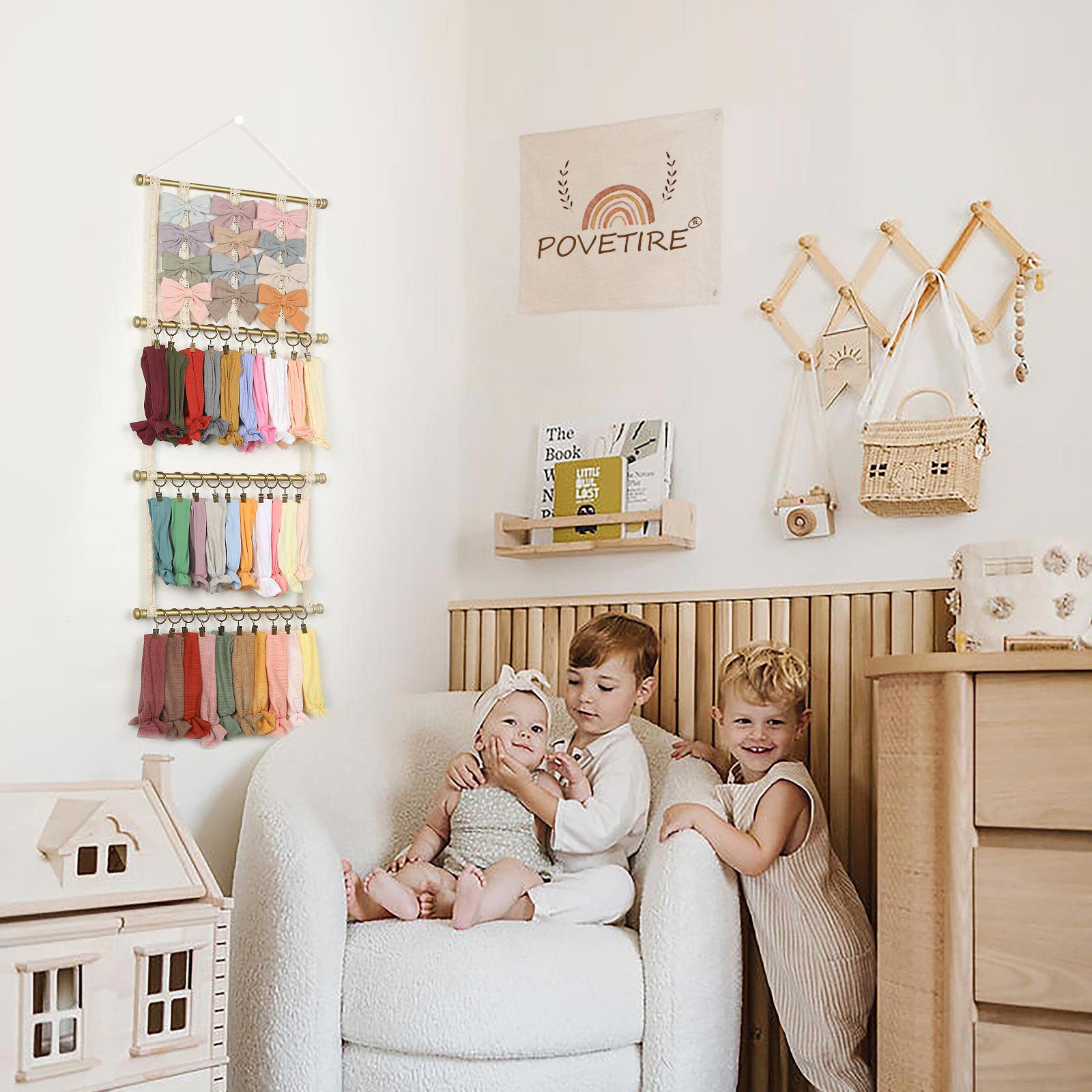 POVETIRE Bow Organizer Row holds up to 40 bows for easy selection.