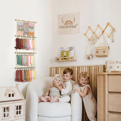 POVETIRE Bow Organizer Row holds up to 40 bows for easy selection.