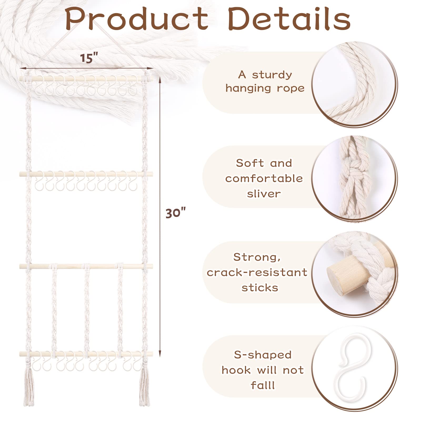 POVETIRE cotton canvas belt ribbon and beech wood construction provides sturdy storage