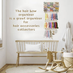 Detail of cotton canvas strap on POVETIRE rack for daily hair accessory use