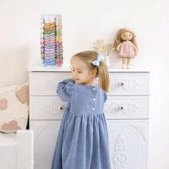 POVETIRE girls bows display neatly with colorful clips for outfits