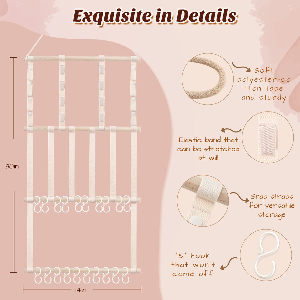 POVETIRE hair accessories display with beech wood rod demonstrates sturdy, durable storage.