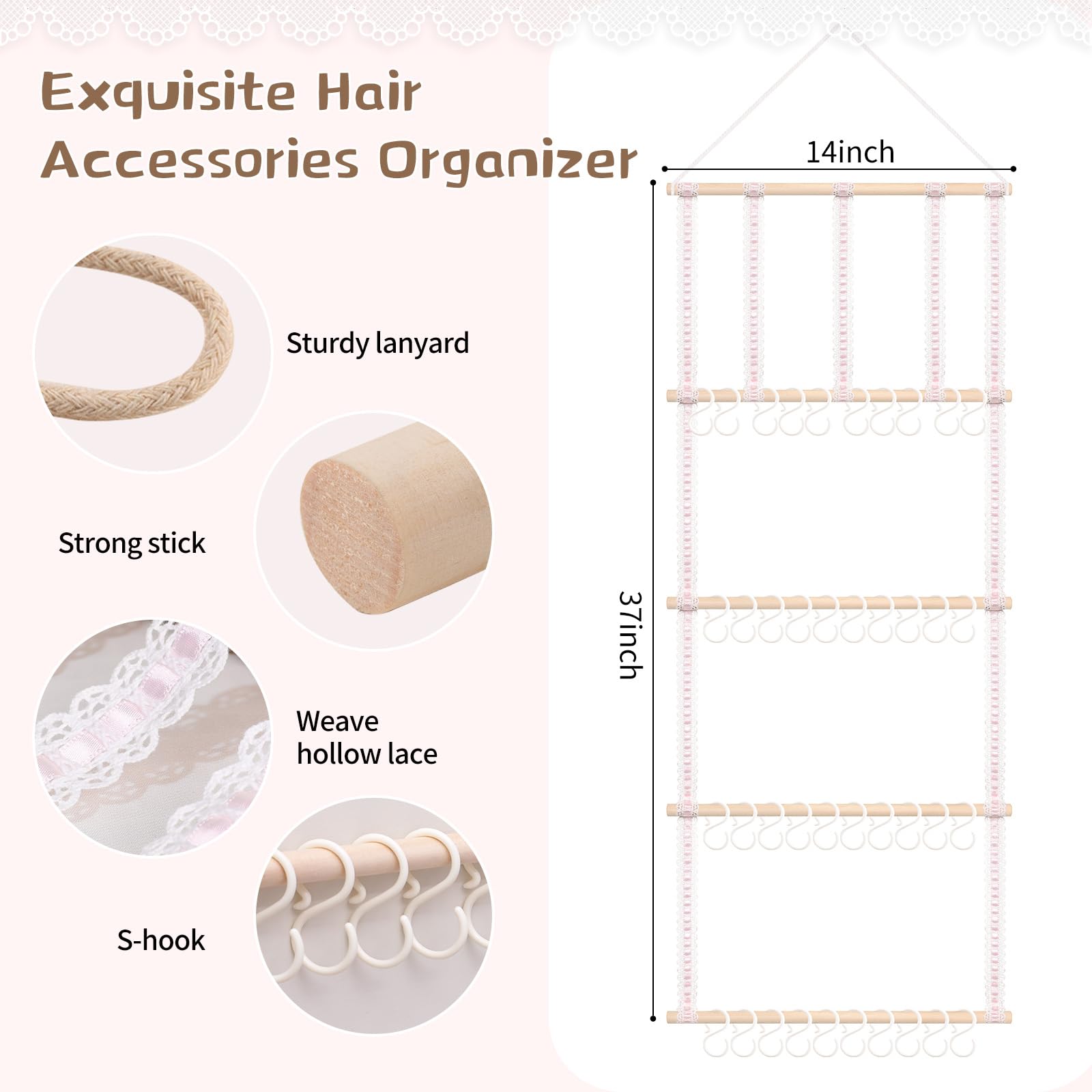 POVETIRE hair accessories storage rack wood detail highlights sturdy beech wood construction.