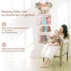 POVETIRE hair accessory organizer with four webbing strips and twenty hooks for easy access