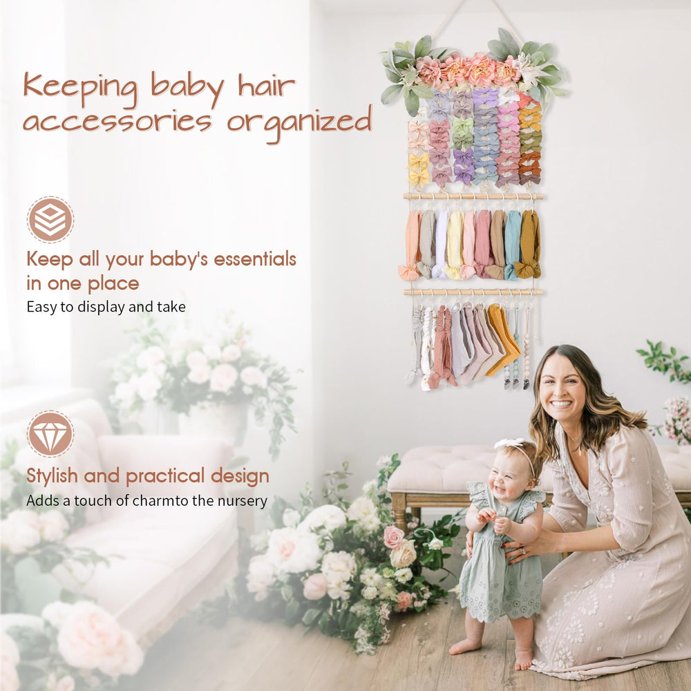POVETIRE hair bow display rack adds decor while storing accessories.