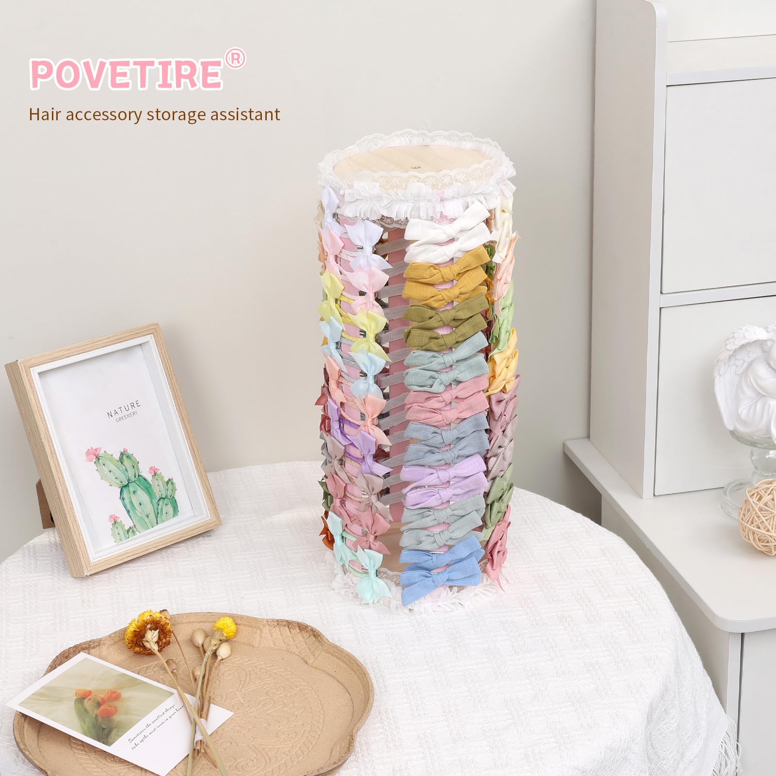 POVETIRE hair bow organizer display shows tidy accessible accessories