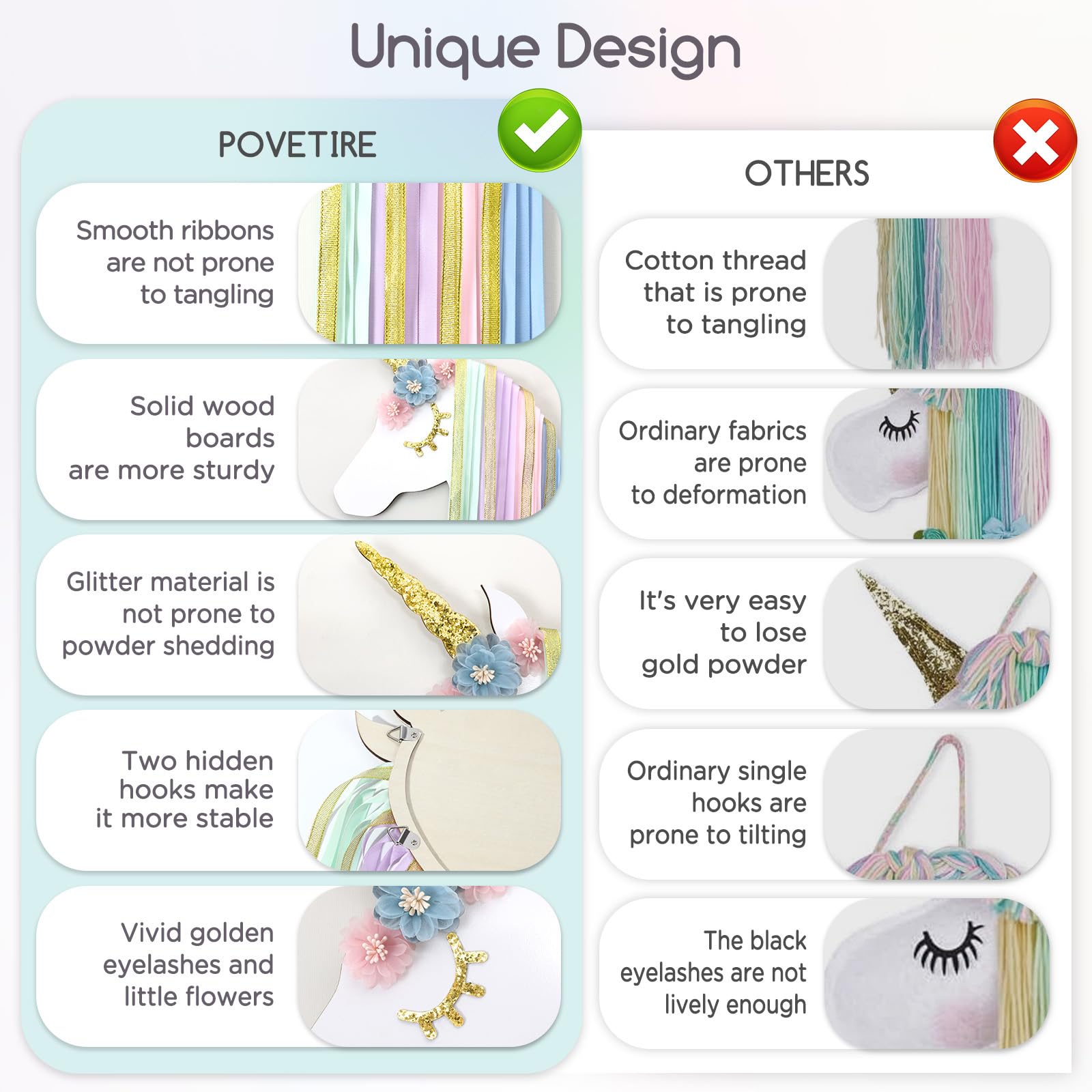 POVETIRE hair bow storage vertical layout saving space on wall.