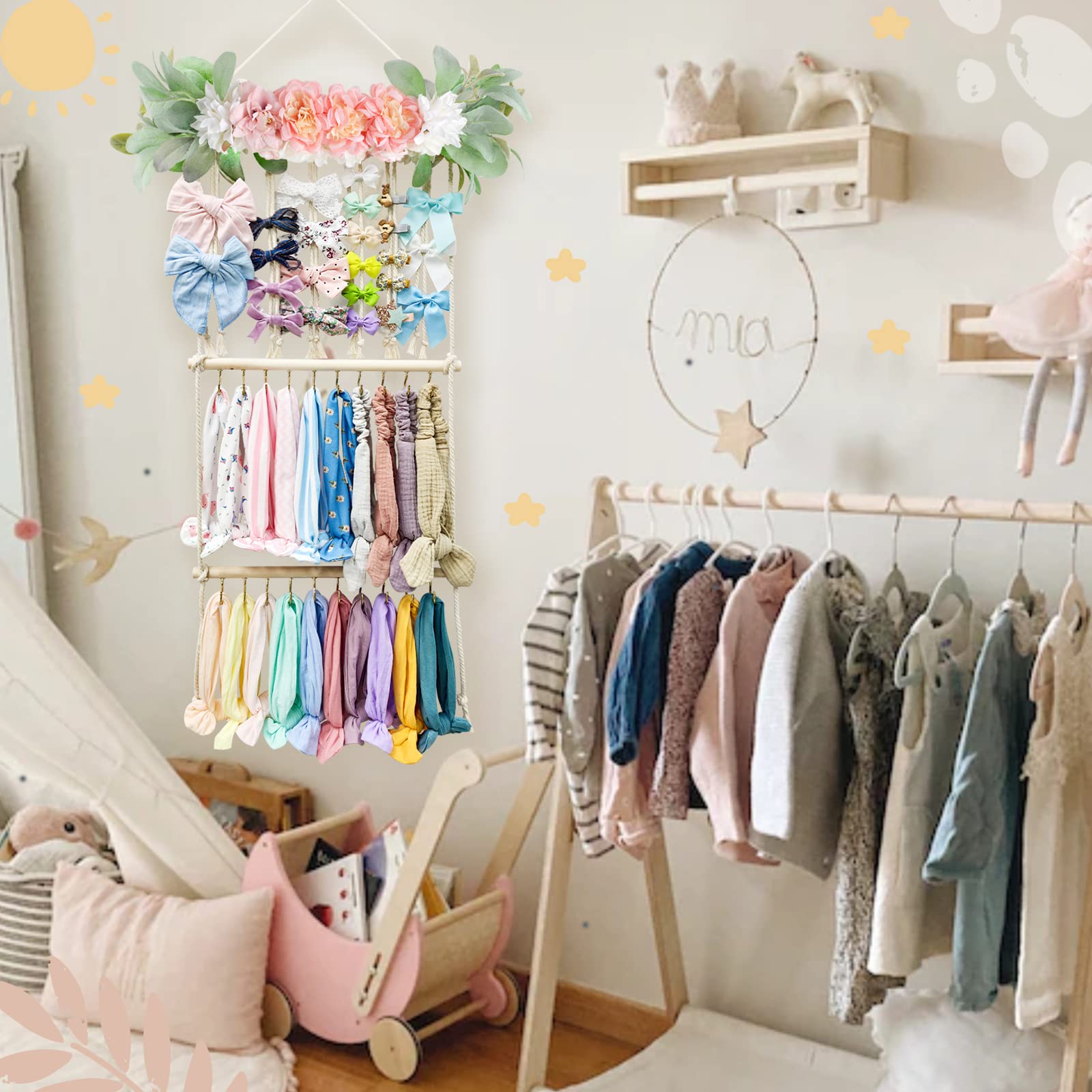 POVETIRE hair bows organizer floral leaves keeps accessories neatly sorted