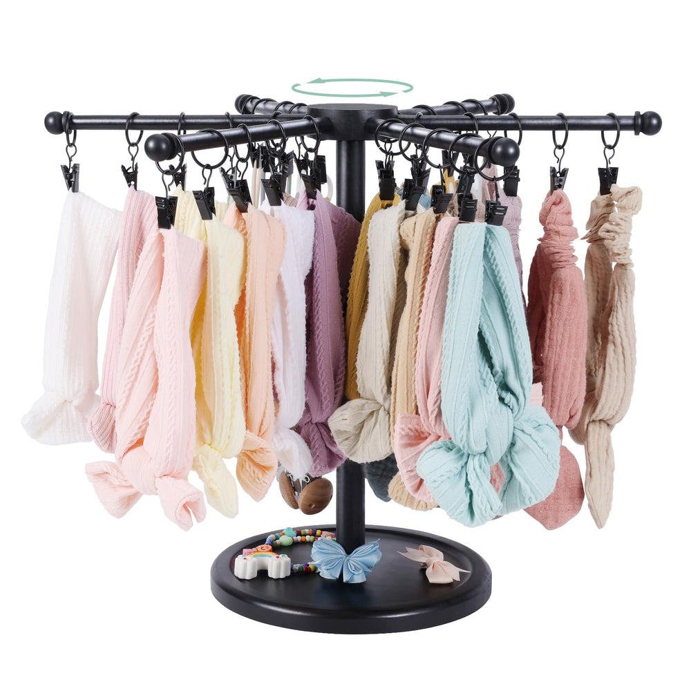 POVETIRE headband holder with 360° rotation for quick access to headbands and bows.