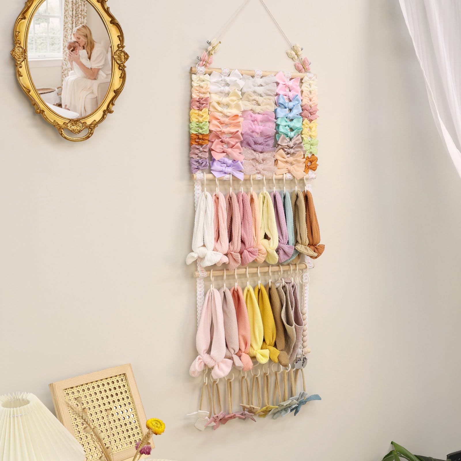 POVETIRE headband holder beech wood sticks close-up emphasizes sturdy frame and lasting durability.