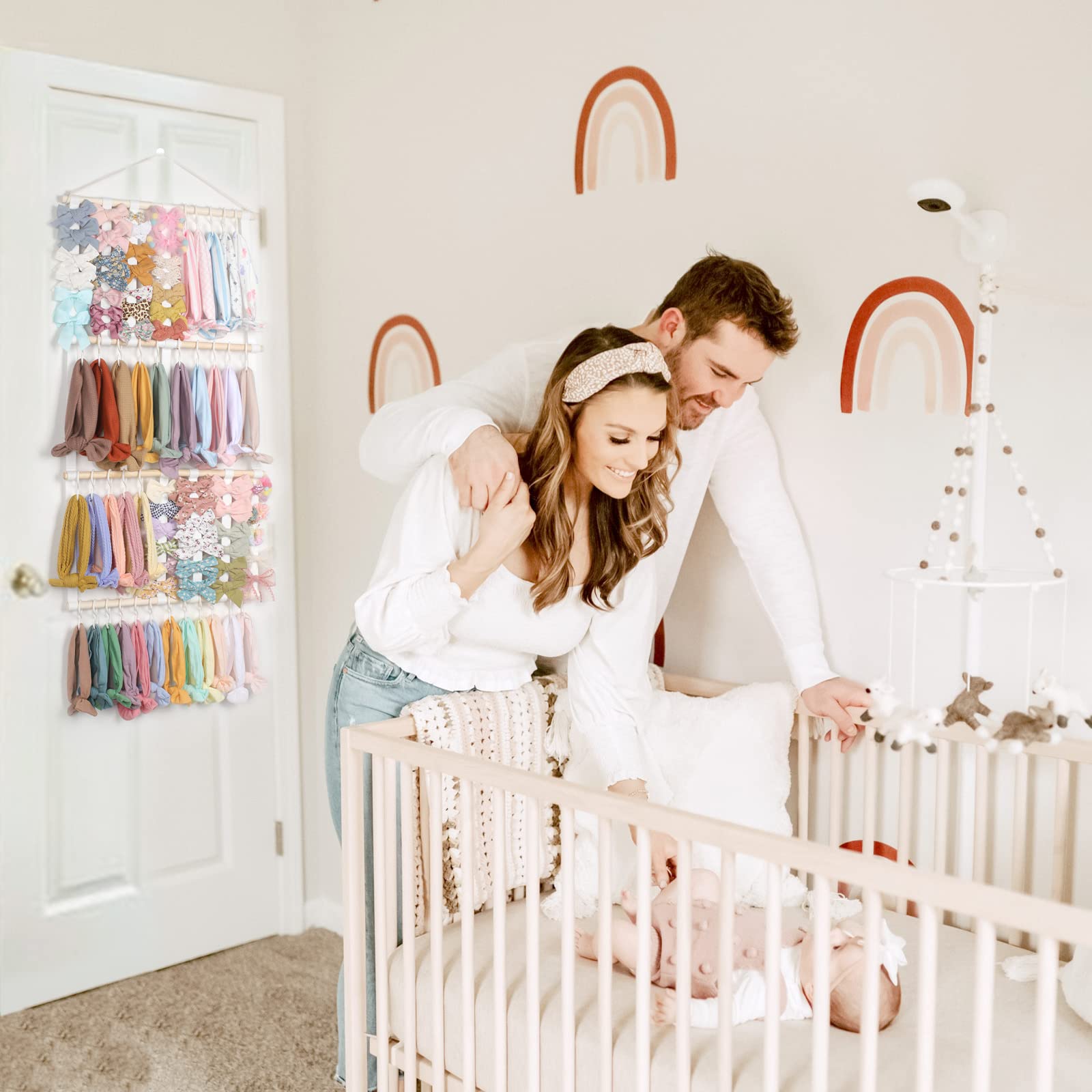 POVETIRE headband holder bow row close-up highlights secure storage and easy access.