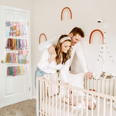 POVETIRE headband holder bow row close-up highlights secure storage and easy access.