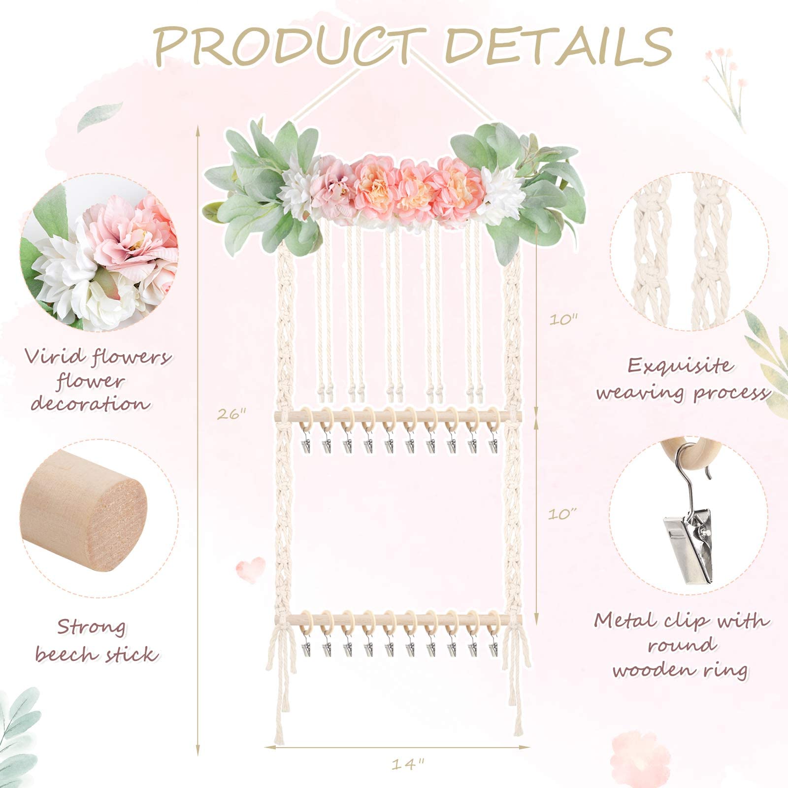 POVETIRE headband holder floral design adds premium nursery decor while keeping items accessible.