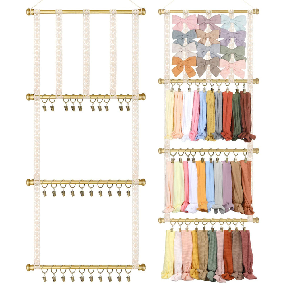 POVETIRE Headband Holder full view shows organized bows and headbands, saving dresser space.