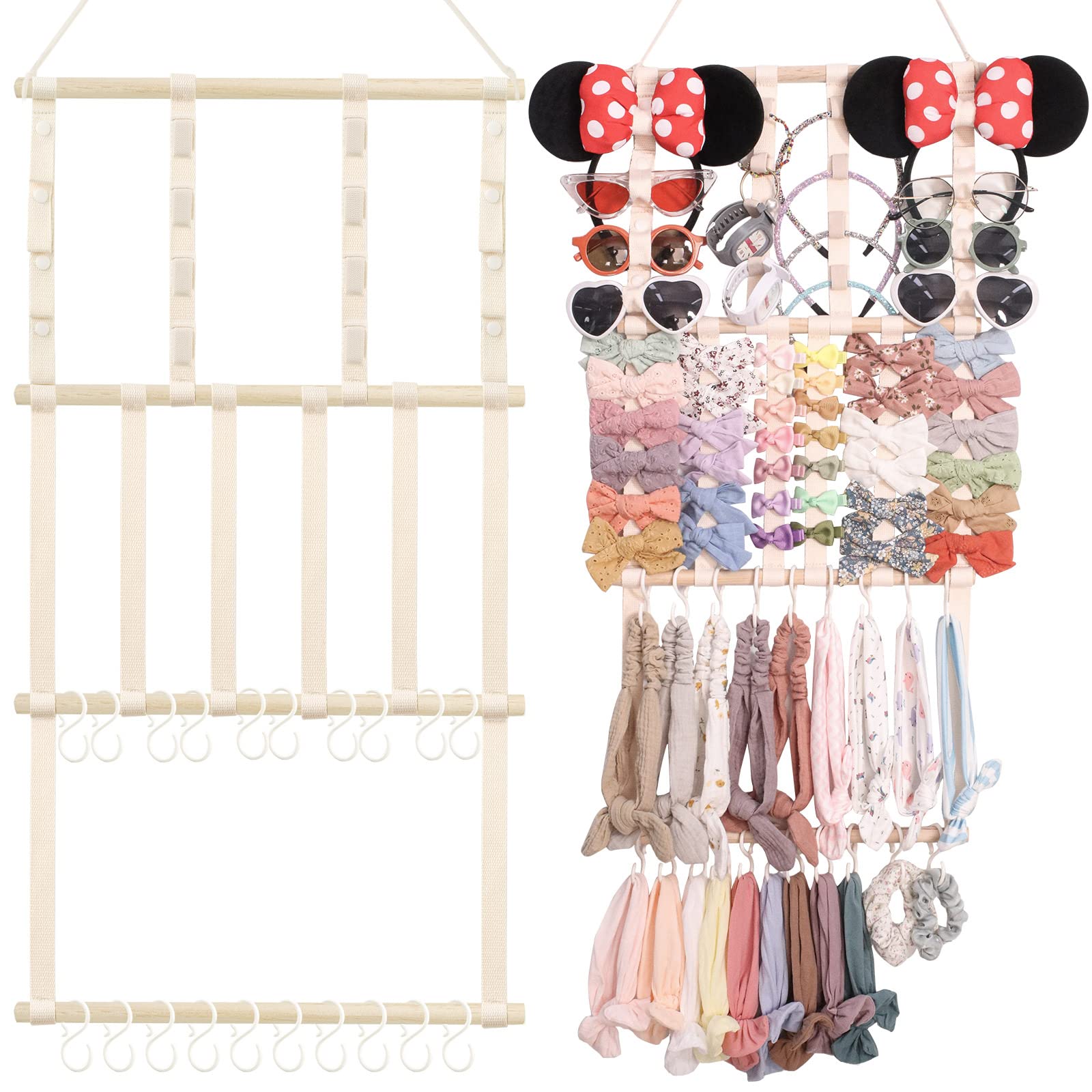 POVETIRE headband holder full view shows organized wall storage for accessories.