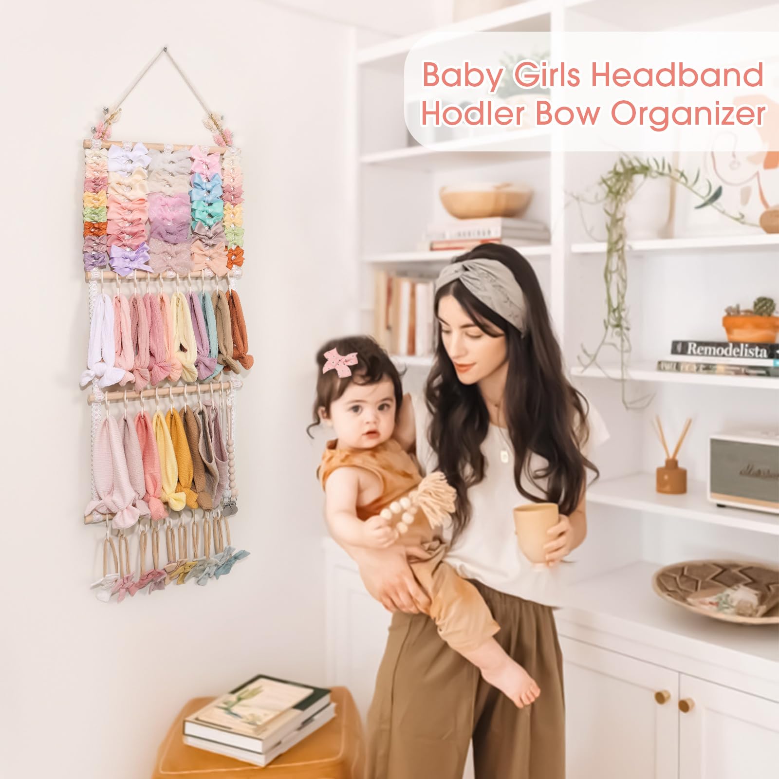POVETIRE headband holder room-decor display demonstrates stylish storage that enhances bedroom aesthetics.