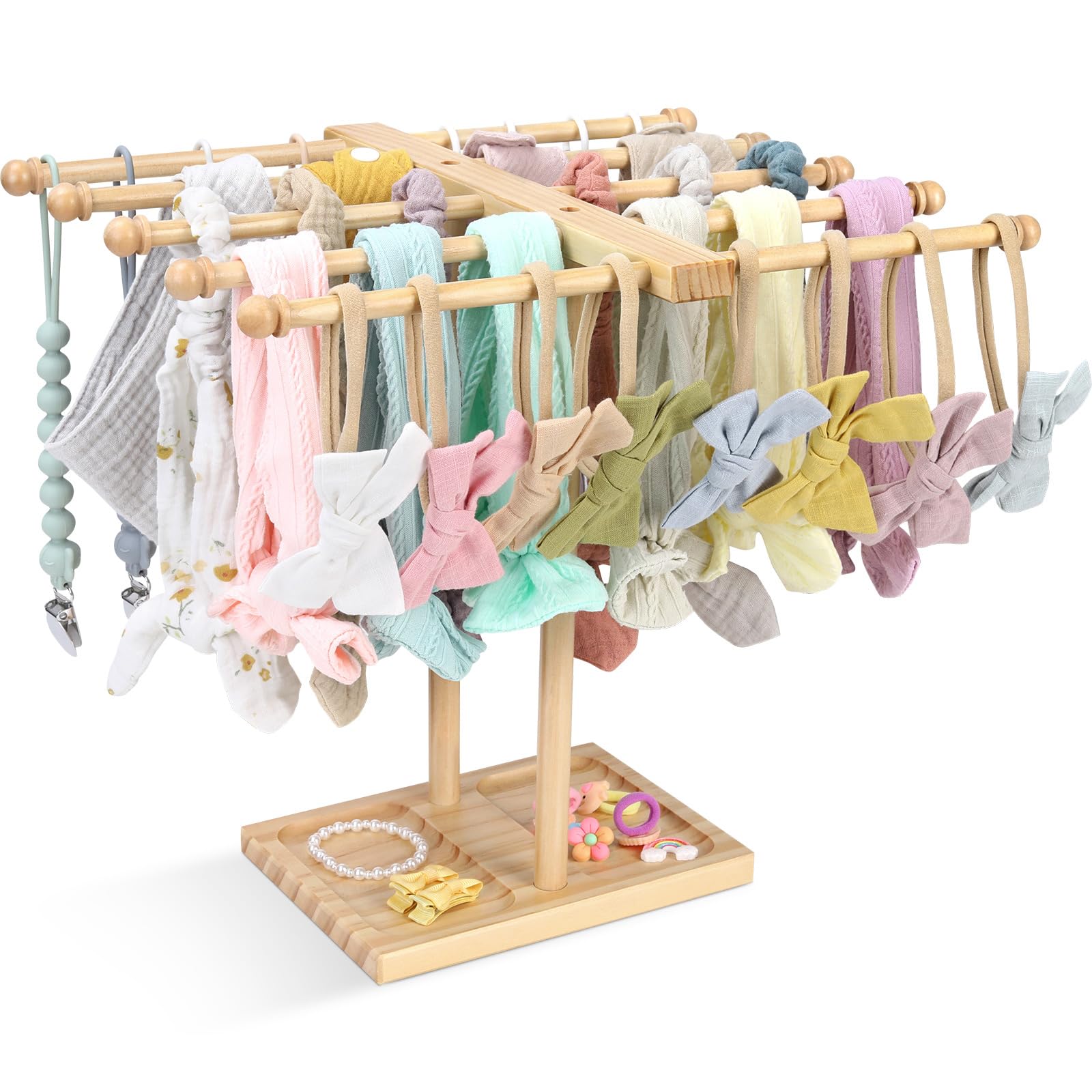POVETIRE headband holder stand with five-row display keeps bows organized for quick access
