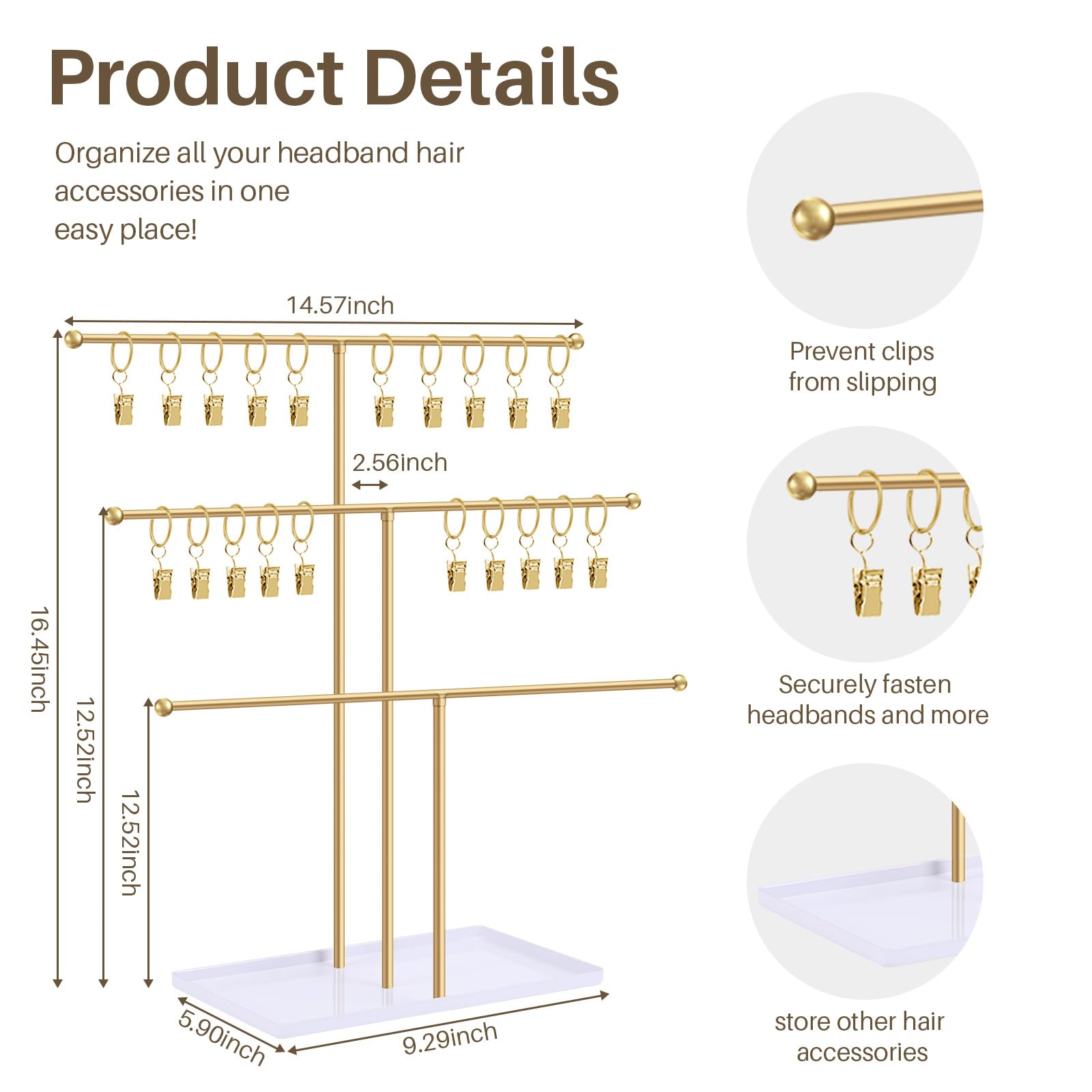 POVETIRE headband holder stand front view presenting crease-free display for easy selection.