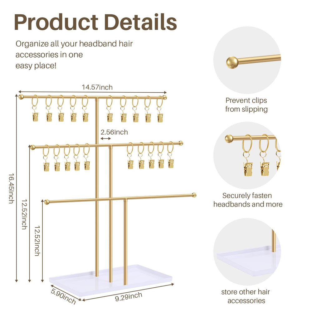 POVETIRE headband holder stand front view presenting crease-free display for easy selection.