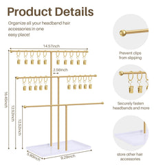POVETIRE headband holder stand front view presenting crease-free display for easy selection.