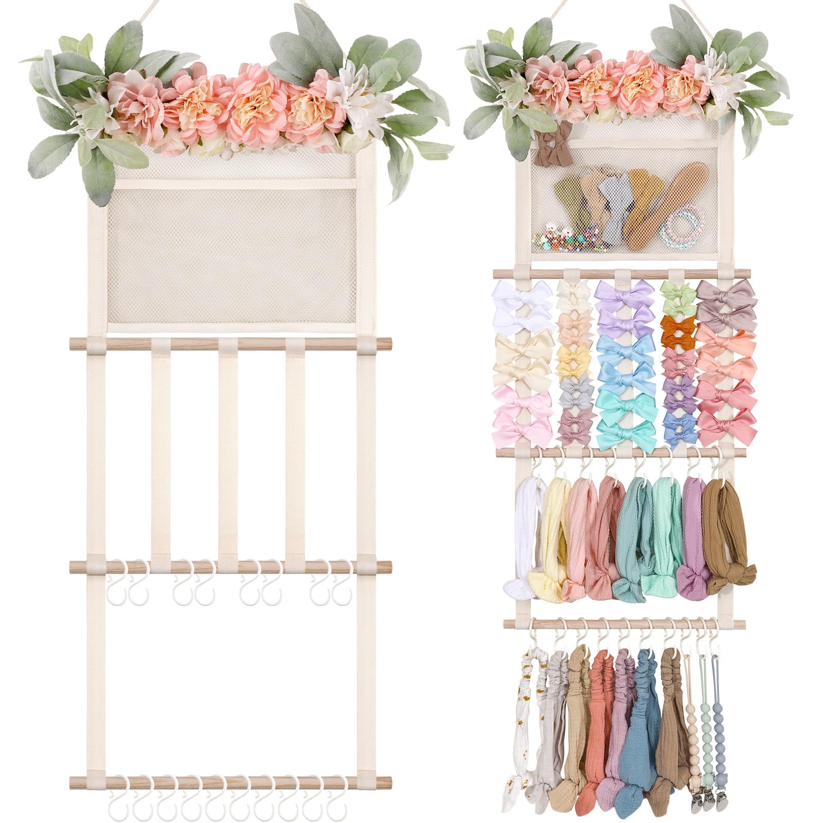 POVETIRE headband holder wall display shows 30x14 inch organization for tidy bows