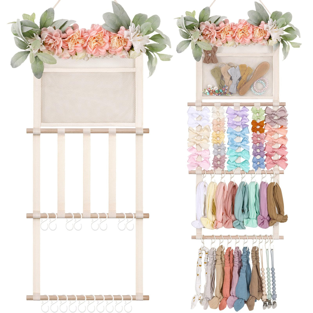 POVETIRE headband holder wall display shows 30x14 inch organization for tidy bows
