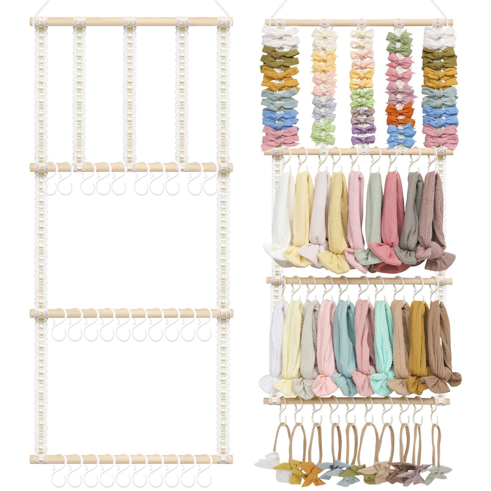 POVETIRE headband holder wall-hanging shows organized bows for quick access