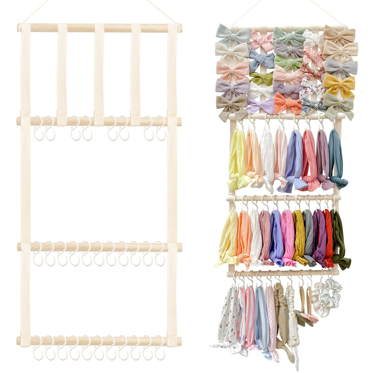 POVETIRE headband holder wall-mount closeup shows sturdy frame for organized accessories.