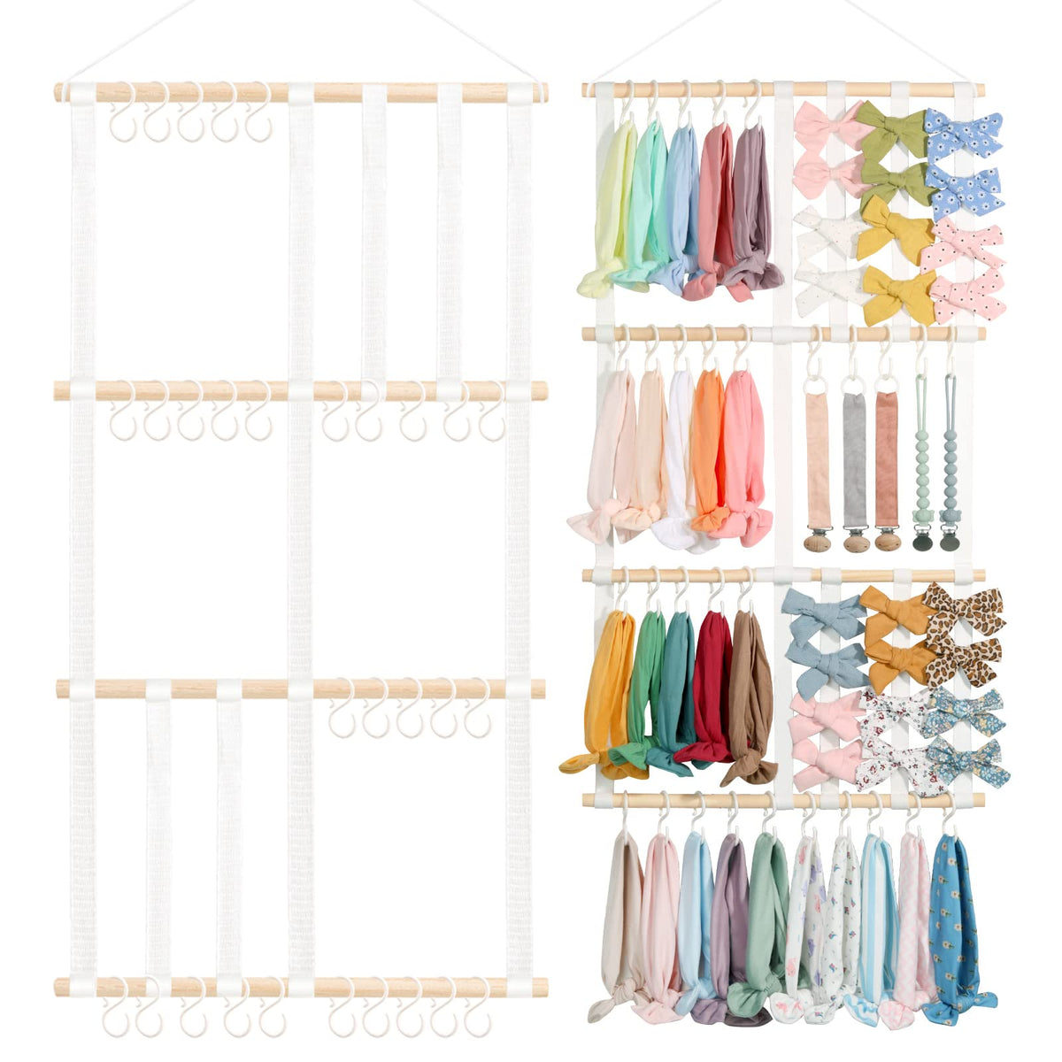 POVETIRE headband holder wall-mount full view for tidy nursery organization.