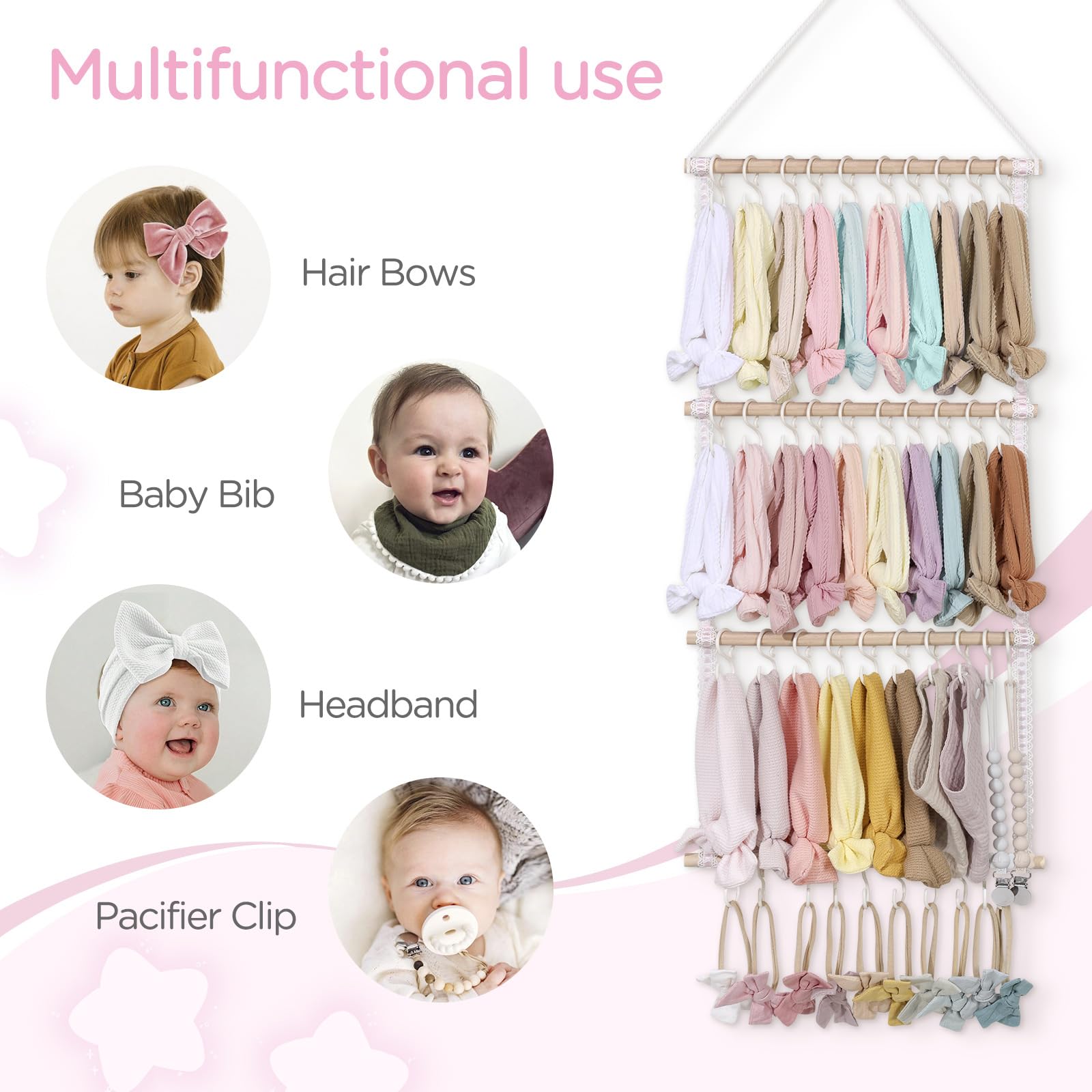 POVETIRE headband organizer assembly and easy wall mounting