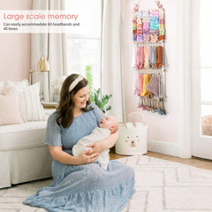 POVETIRE headband organizer bow rows close-up highlights easy-access display of bows.