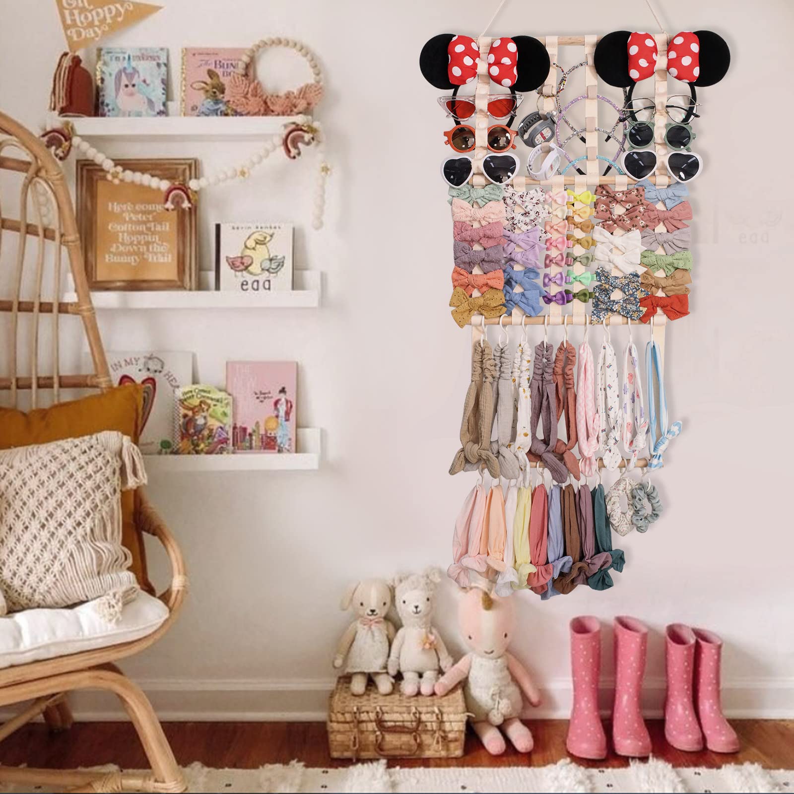 POVETIRE headband organizer elastic loops keep eight headbands neatly accessible.