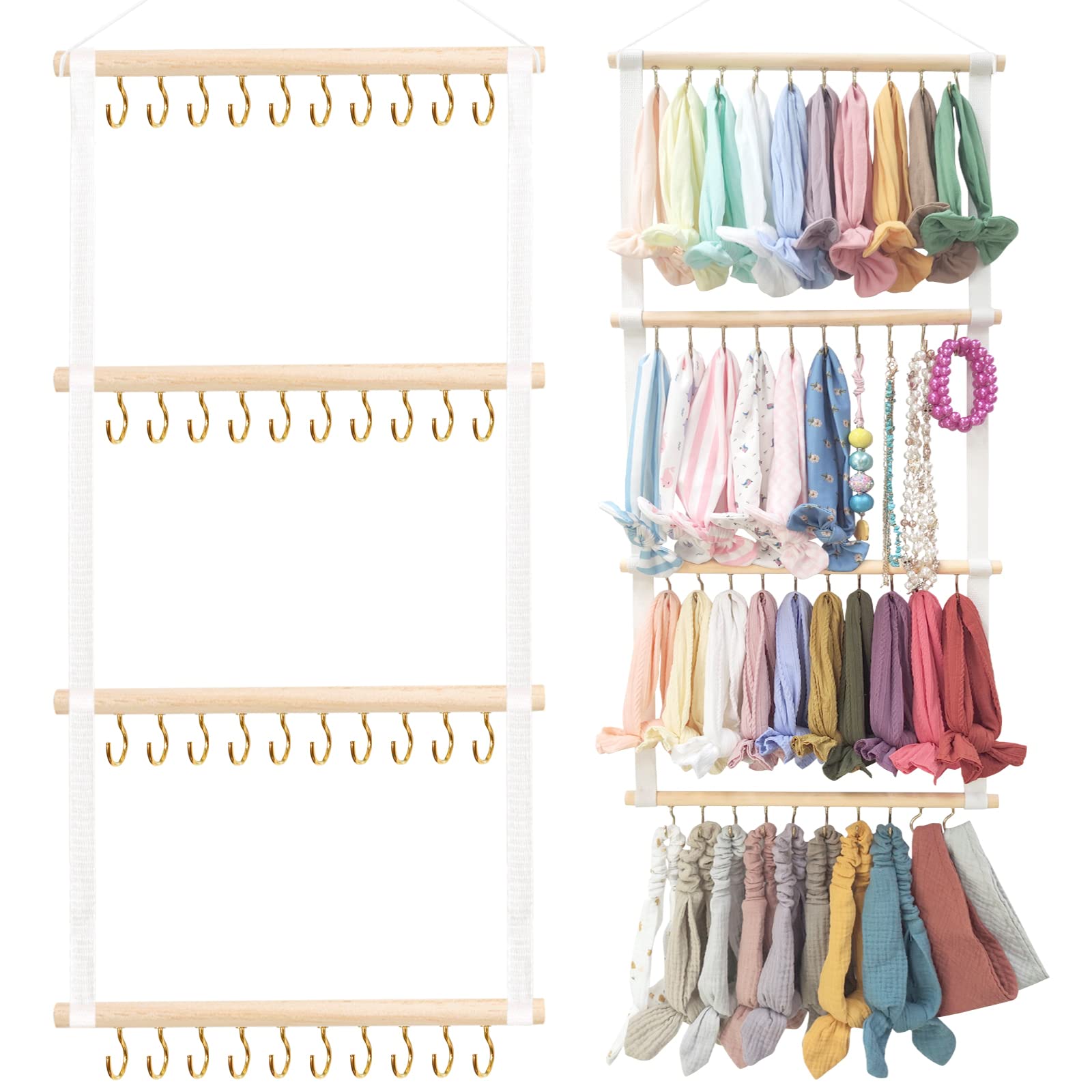 POVETIRE headband organizer mounted on wall showing neat storage for baby accessories