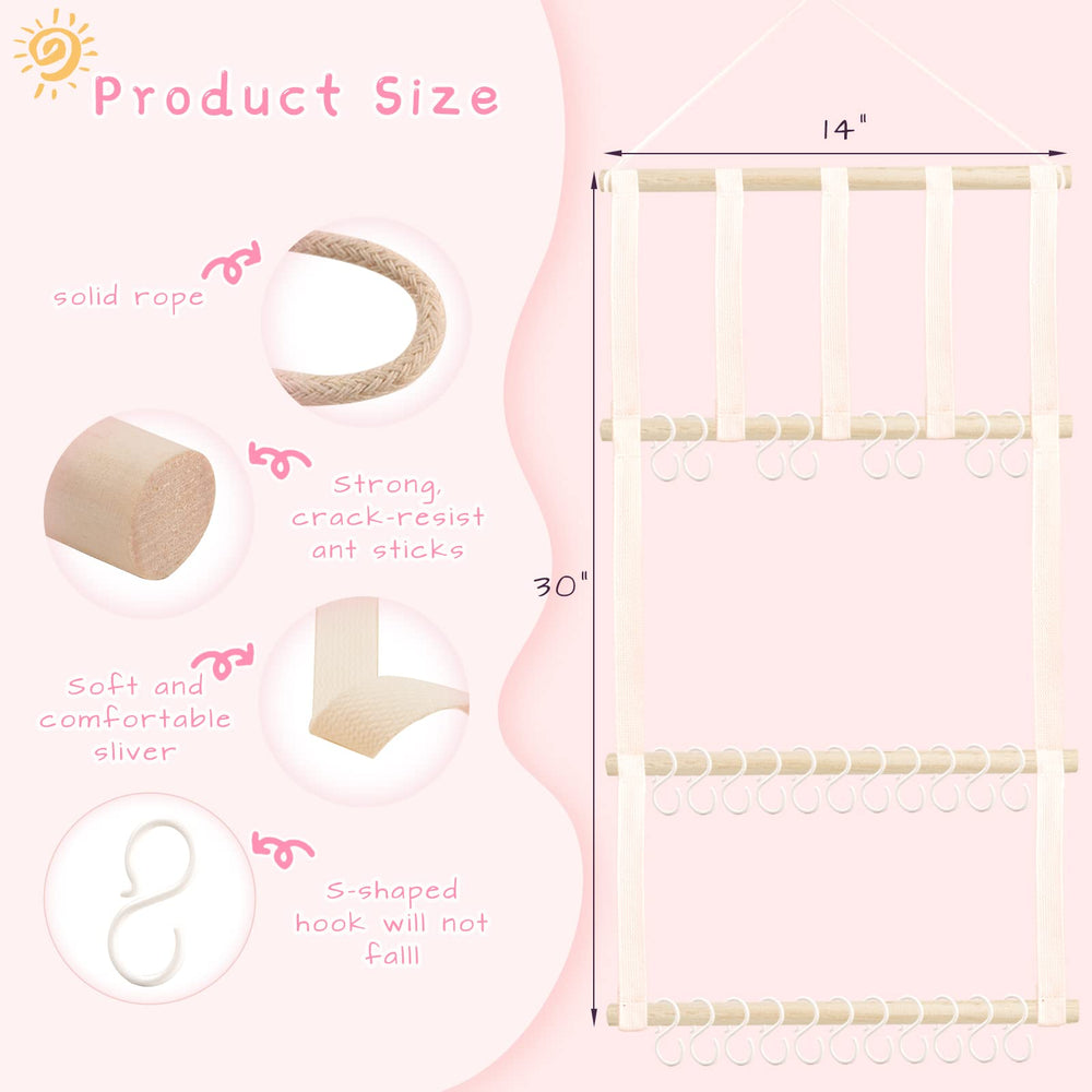 POVETIRE headbands organizer features 3 rows and 60 hooks for tidy storage.
