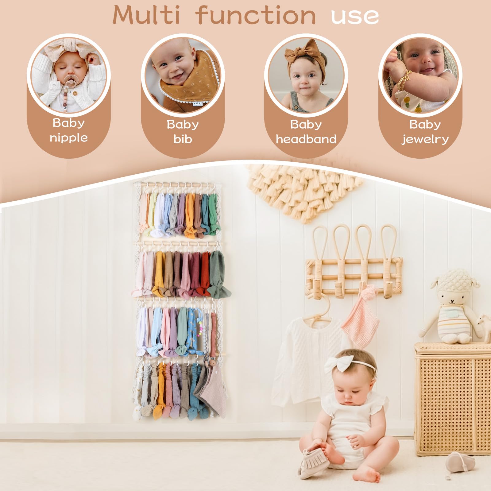 POVETIRE headbands storage in nursery shows tidy display and organization